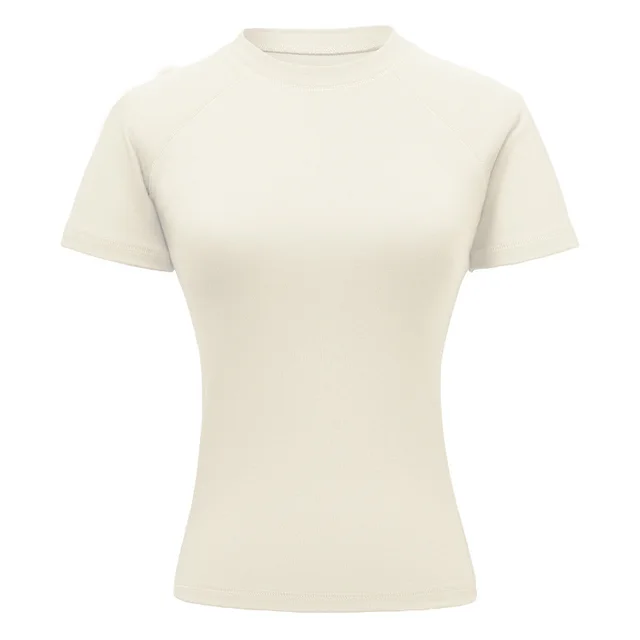 Round Neck Raglan Sleeves T shirt Female Solid Color Top American Style Apricot - Shop at LoveMi