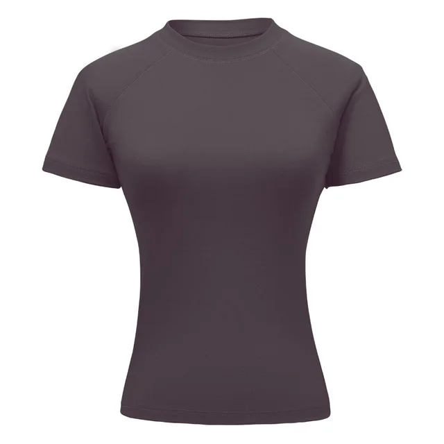 Round Neck Raglan Sleeves T shirt Female Solid Color Top American Style Carbon Gray - Shop at LoveMi