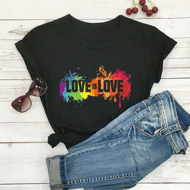 Valentine's Day Love Is Love Letter Color Printed T shirt Black - Shop at LoveMi