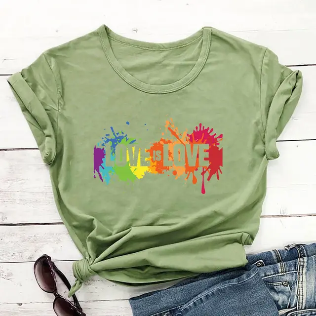Valentine's Day Love Is Love Letter Color Printed T shirt Olive Green - Shop at LoveMi