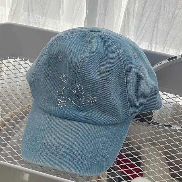 Summer Denim Blue Rhinestone XINGX Baseball Hat Denim Blue - Shop at LoveMi