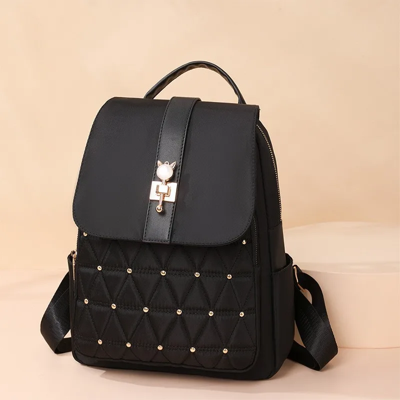 Women's Nylon Rhombus Large Capacity Travel Backpack Black - Shop at LoveMi