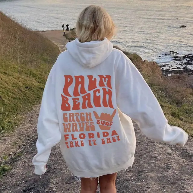 Back Letter Pattern Printed Top Pullover Loose Hooded Sweater White - Shop at LoveMi