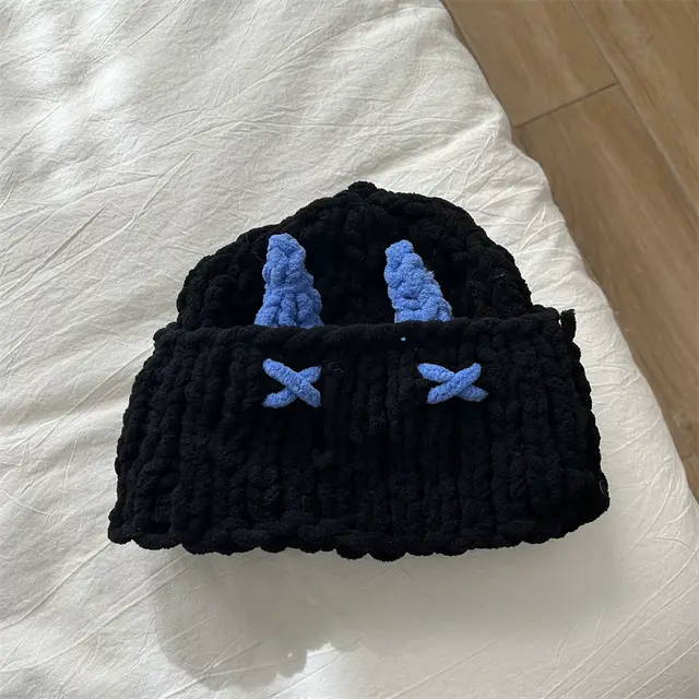 Wool Hat Cute Little Devil Mask Horn Hood Thickened Warm Knitted Hat Sweet Cool Style Autumn And Winter Blue - Shop at LoveMi