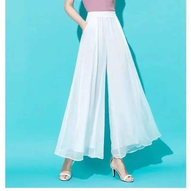 Draping And Pocket New Ice Silk Chiffon Ultra thin Pants White - Shop at LoveMi