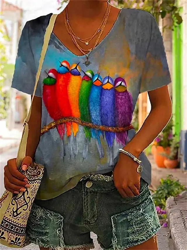 V neck Woodpecker 3D Digital Women's Printed Wear 1 Style - Shop at LoveMi