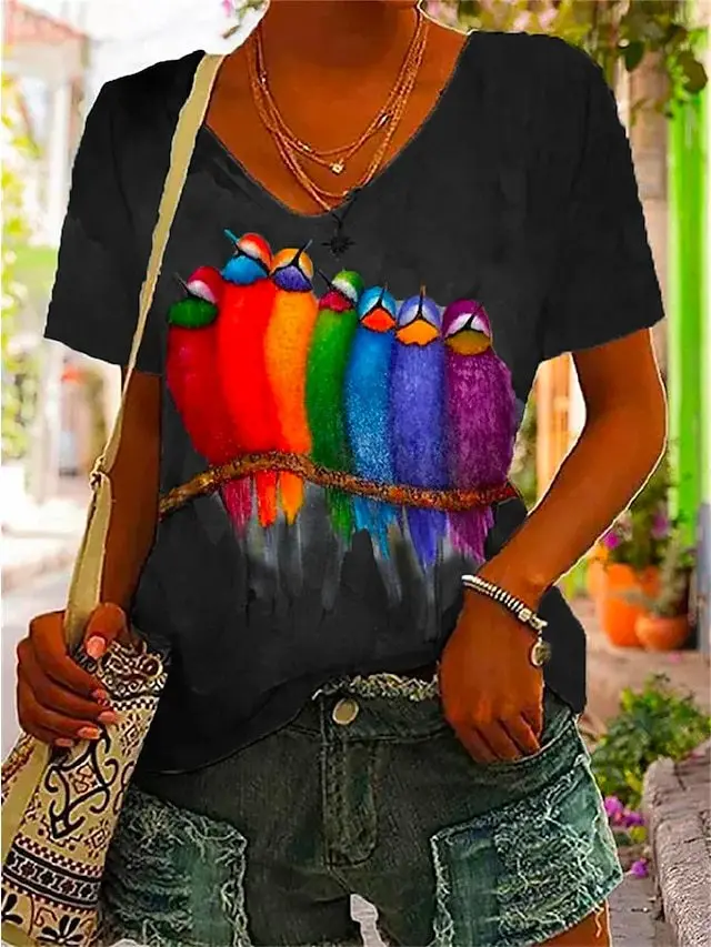 V neck Woodpecker 3D Digital Women's Printed Wear 3 Style - Shop at LoveMi
