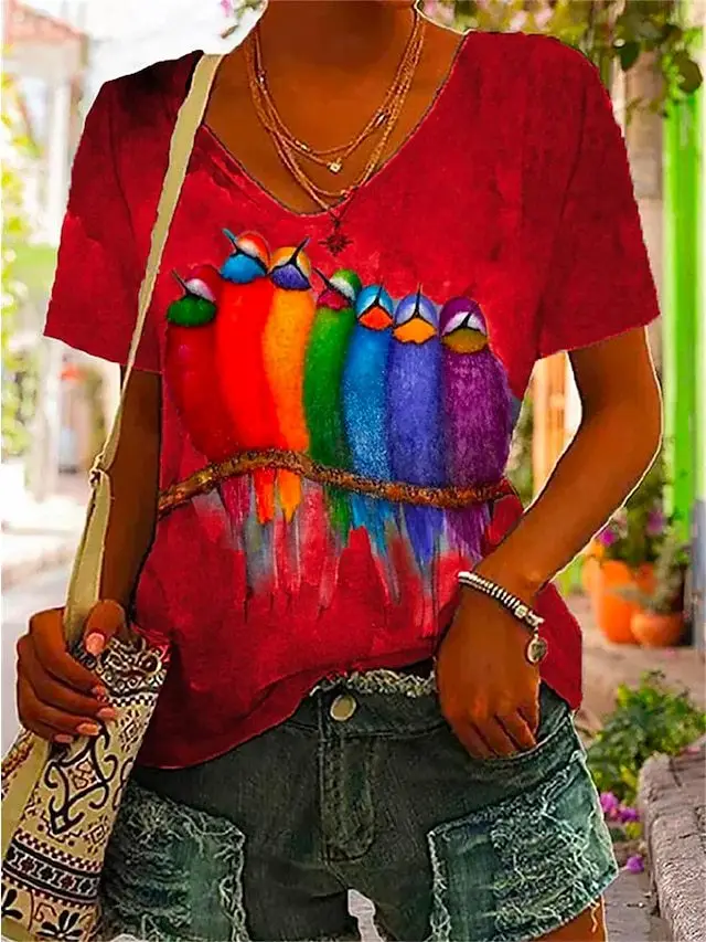 V neck Woodpecker 3D Digital Women's Printed Wear 5 Style - Shop at LoveMi