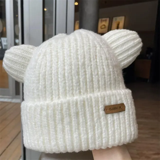 Autumn And Winter Bear Ears Wool Warm Hat White - Shop at LoveMi