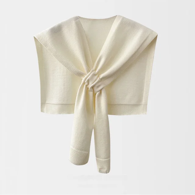 Women's Knitted Shawl Cross Fashion Solid Color Scarf Milky White - Shop at LoveMi