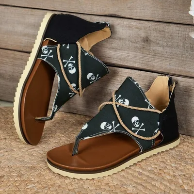 Women's Flip toe Printed Flat Sandals With Back Zipper 55614Models 43 - Shop at LoveMi