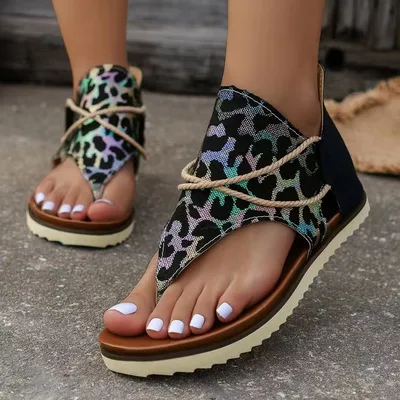 Women's Flip toe Printed Flat Sandals With Back Zipper 556 1 Model 43 - Shop at LoveMi