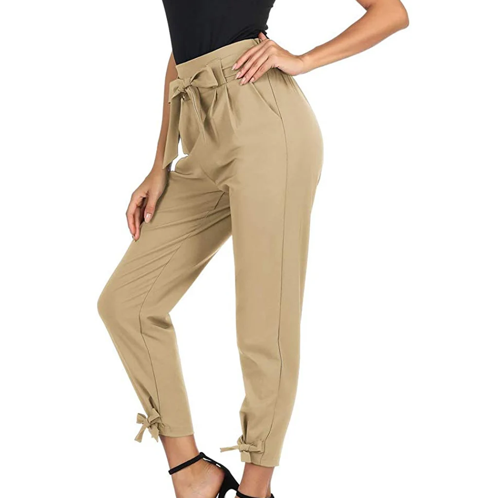 High Waist With Straps Loose All-matching Casual Pants - Apricot