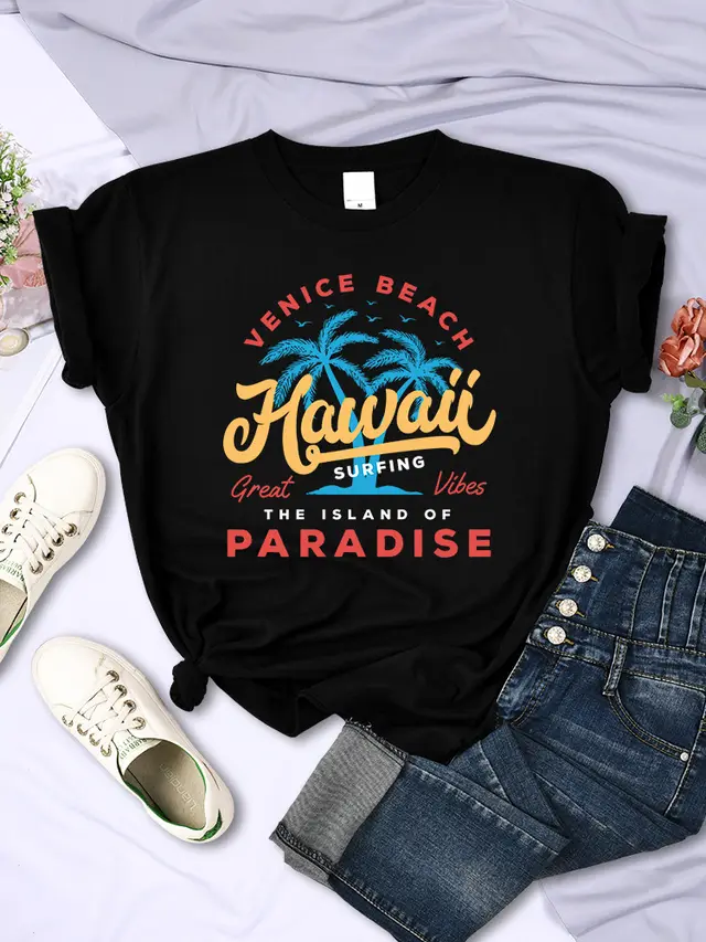 New Surfing Venice Beach Female T shirt Black - Shop at LoveMi