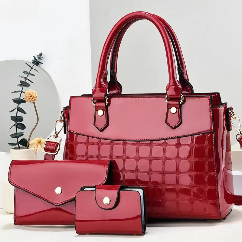 Women's Fashion Bright Leather Embossed Large Capacity Shoulder Messenger Bag Red - Shop at LoveMi