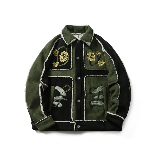 Color Contrast Patchwork Suede Lambswool Coat Color Matching - Shop at LoveMi