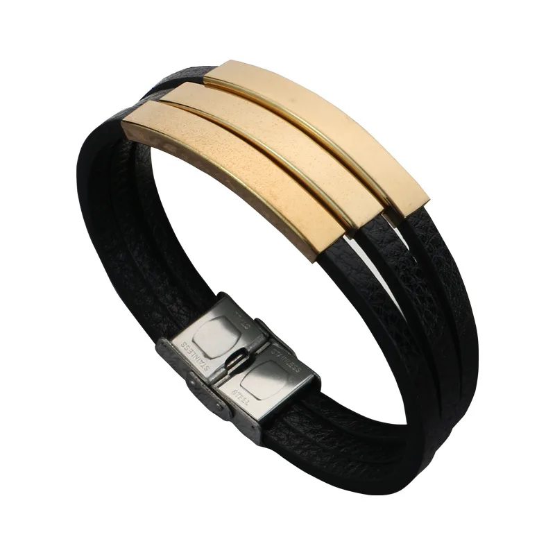Retro Multi-layer Hand-woven Men's Bracelet - Gold