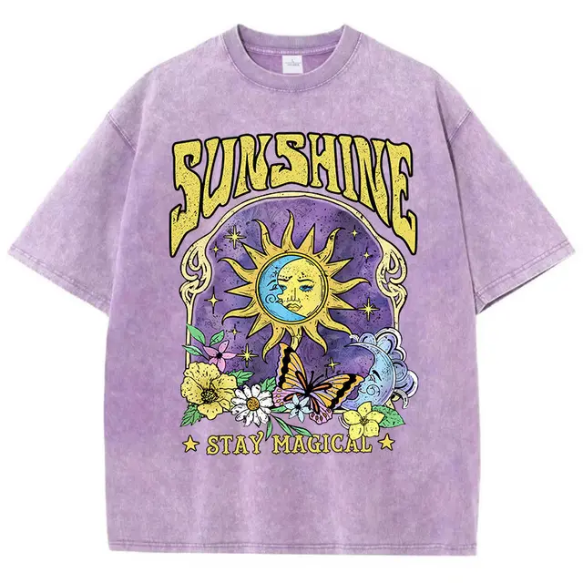 Sunshine Humor Sun Moon Flower Butterfly Casual T shirt Purple - Shop at LoveMi