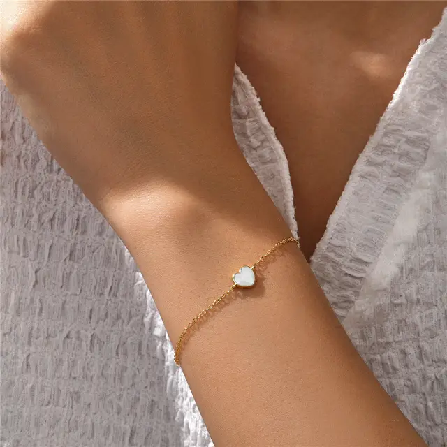 Simple Peach Heart Drop Oil Bracelet Cold Style Bracelet Wrist Ring Gold White - Shop at LoveMi