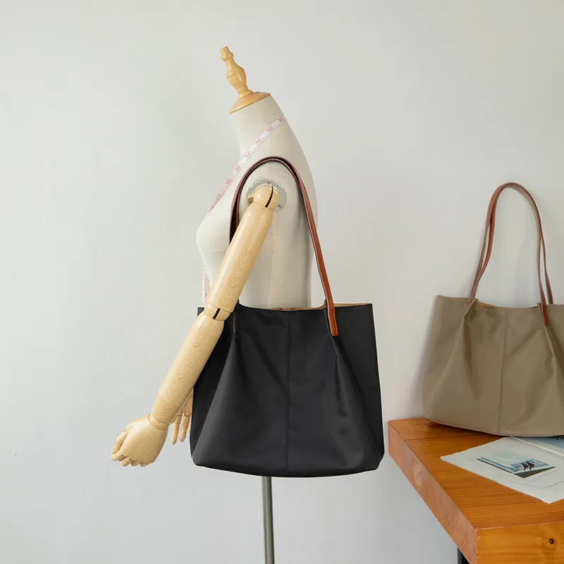 Lightweight Waterproof Oxford Cloth Artistic Nylon Tote Handbag Black - Shop at LoveMi