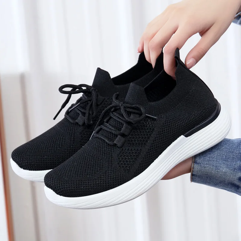 Sneaker Mesh Flying Breathable Comfortable Casual Shoes - Black