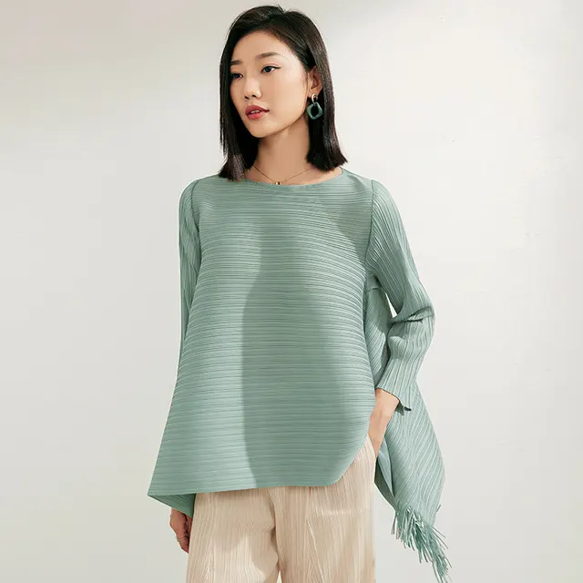 Pleated A Line Loose Slimming Top Green - Shop at LoveMi