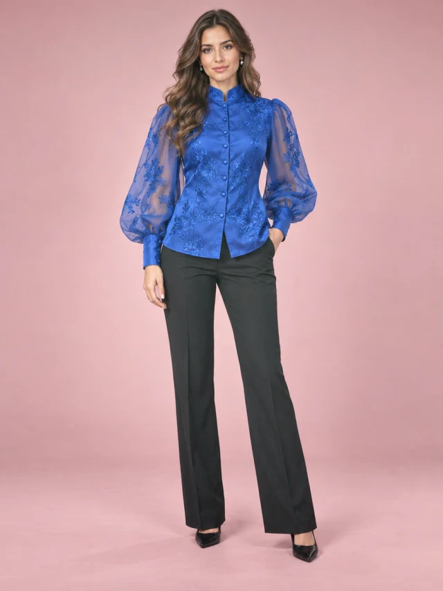 French Vintage Style Sense Of Puff Sleeve Shirt Blue - Shop at LoveMi