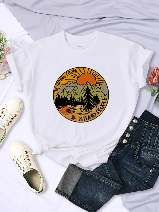 I'm Hiding From Stupid People Camping Scenery Women's Tops Hip hop Fashion Street White - Shop at LoveMi