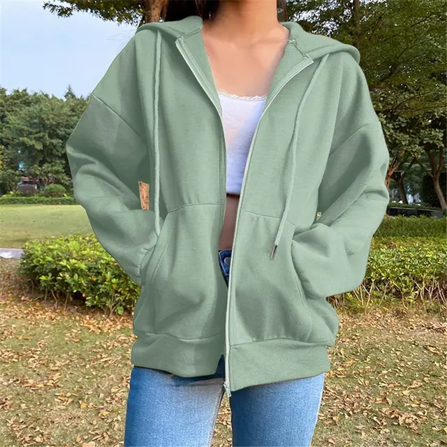 Fashion Women's Loose Street Zip Top Green - Shop at LoveMi
