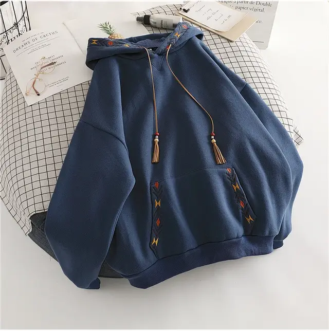 Hooded Korean Style Loose All matching Top Dark Blue - Shop at LoveMi