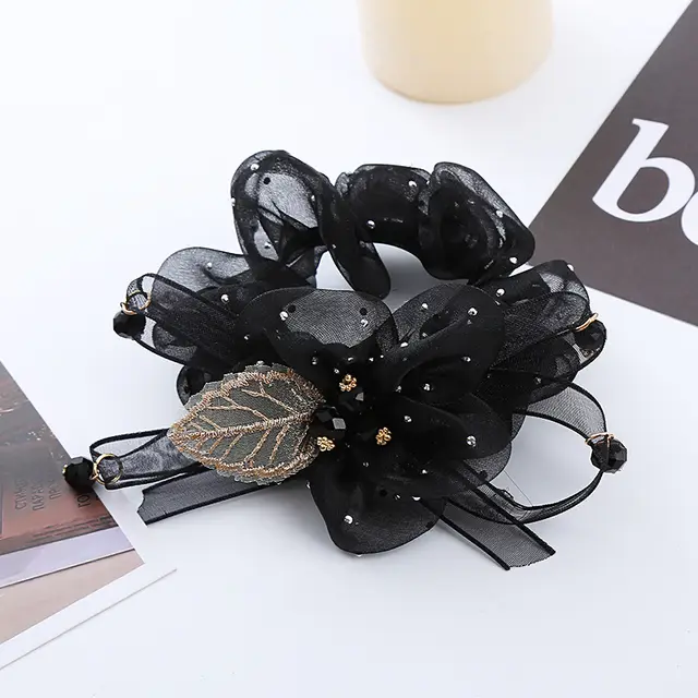 Women's Organza High grade Temperament Hair Ring Black Leaves Embroidery Style - Shop at LoveMi