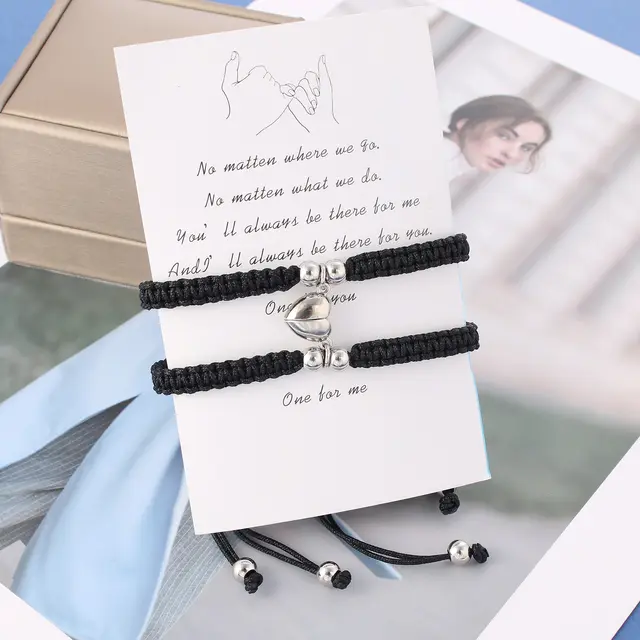 Simple Handmade Woven Love Magnet Suction Couple Bracelet Black - Shop at LoveMi