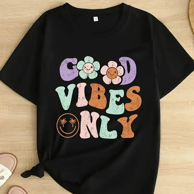 European And American Digital Printing Casual Round Neck T shirt Black - Shop at LoveMi