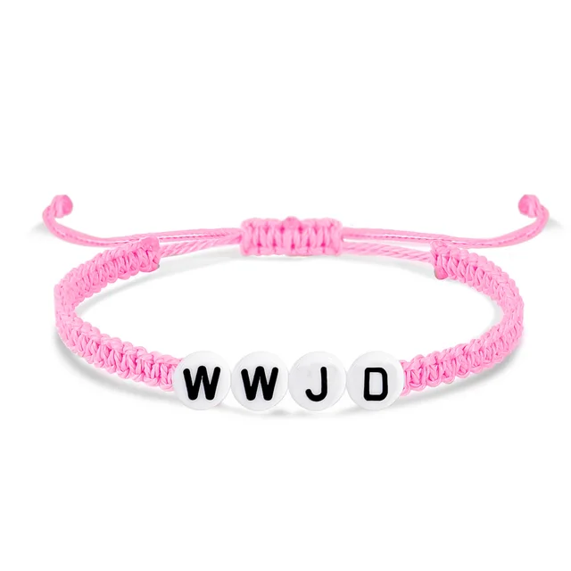 WWJD Letter Hand Weaving Bracelet Pink White Background Wwjd - Shop at LoveMi