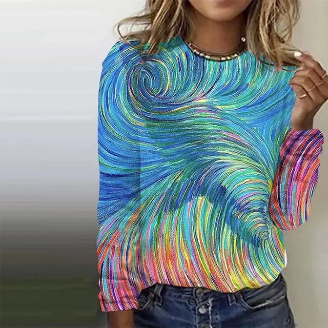 Colorful Abstract Round Neck Top Casual Women's T shirt Multicolor - Shop at LoveMi