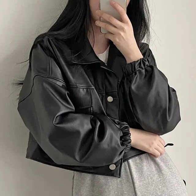 Versatile Short Jacket PU Leather Women Black - Shop at LoveMi