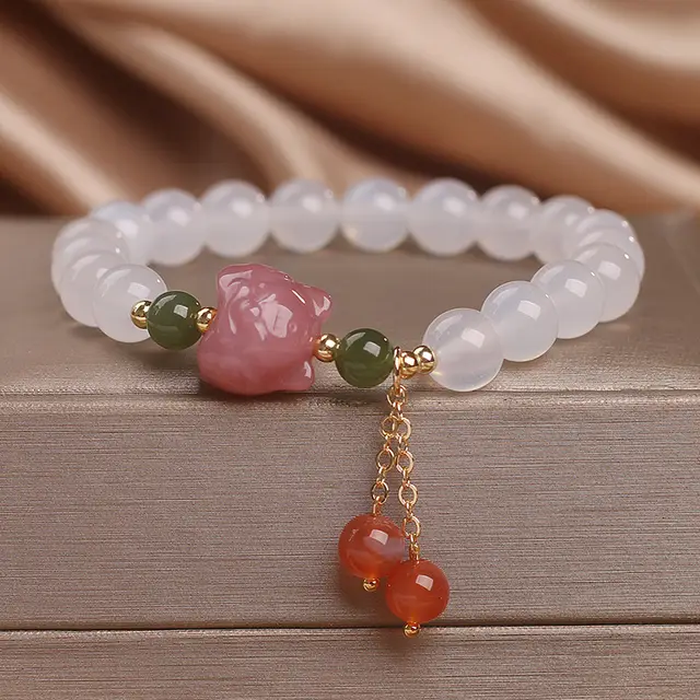 Special interest Design White Agate Bead Bracelet White Agate Tiger Head - Shop at LoveMi
