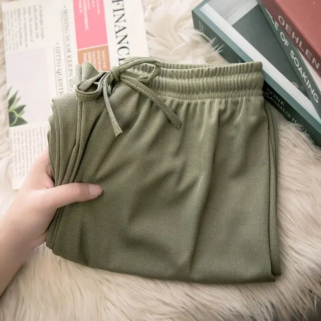 High Waisted And Draped Student Casual Pants Green - Shop at LoveMi