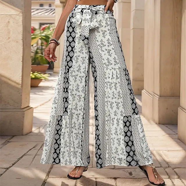 Women's Fashion Casual Ethnic Style Wide leg Trousers Black - Shop at LoveMi