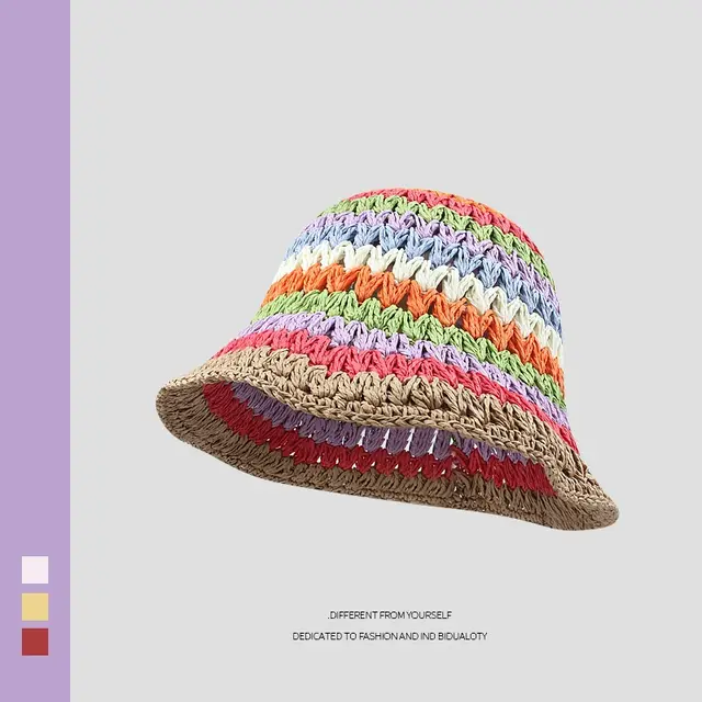 Rainbow Straw Bucket Hat Bucket Hat B Brown - Shop at LoveMi