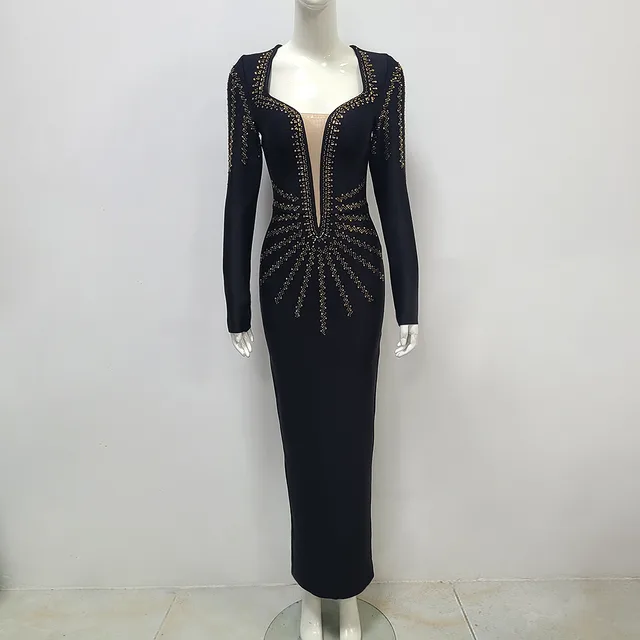 Long Sleeve Dress Stretch Bandage Gown Black - Shop at LoveMi