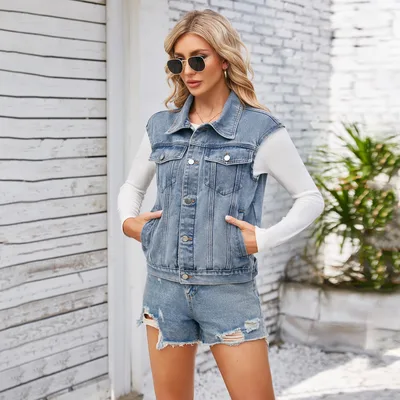 Denim Waistcoat Vest Top For Women Blue - Shop at LoveMi
