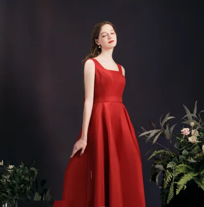 Retro Simple Dinner Backless Midi Dress For Women Bright Red - Shop at LoveMi