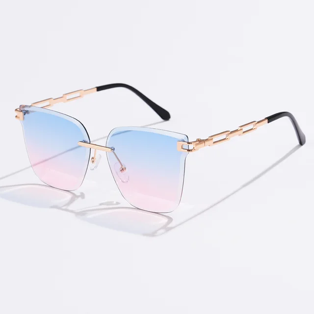 Frameless Trimming Sunglasses Metal Hollow Gradient Color Sunglasses Blue Pink - Shop at LoveMi