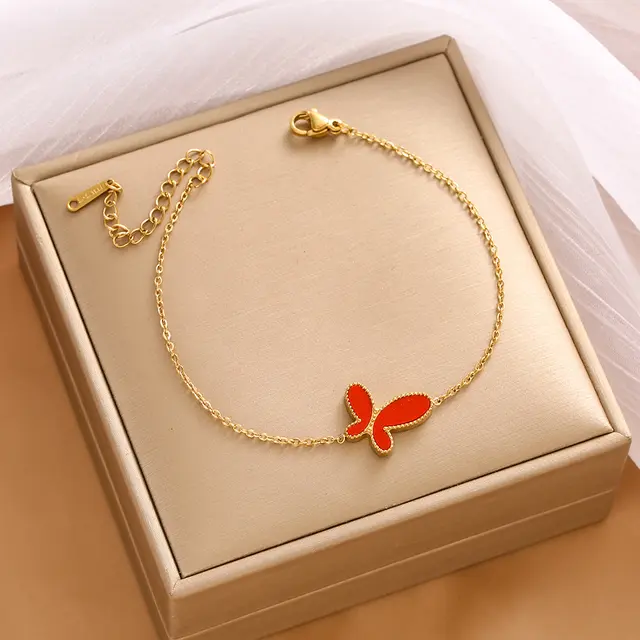 Non fading Design Colorful Dripping Butterfly Bracelet For Women Golden Red - Shop at LoveMi