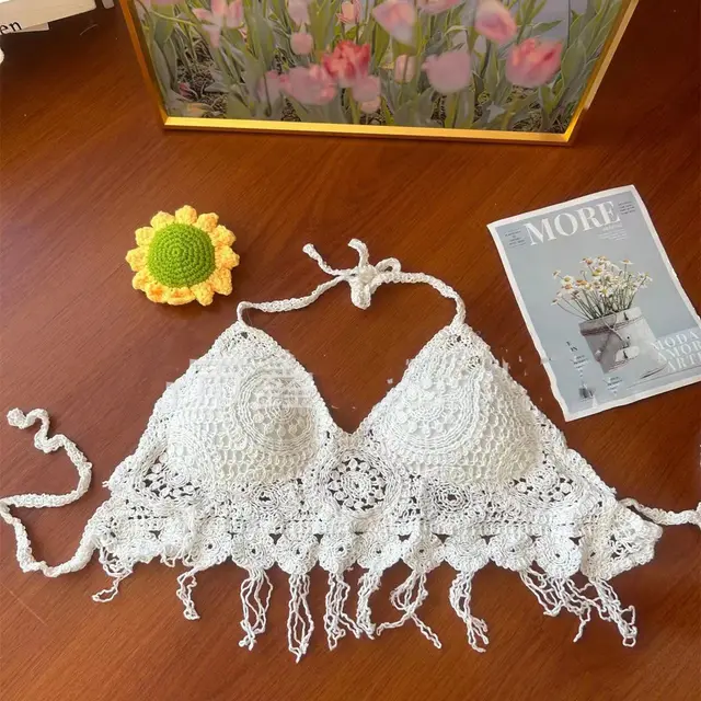Autumn Niche Halter Lace up Tassel Hollow Vest Top White - Shop at LoveMi