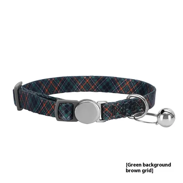 Bohemian Sweet Small Floral Cat Collar Green Background Brown Grid - Shop at LoveMi