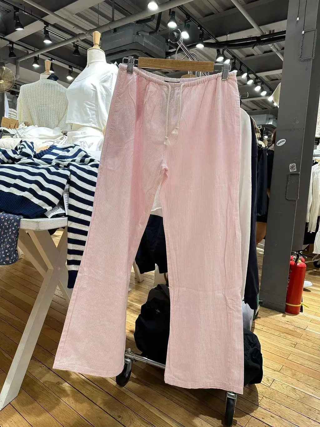 Vintage Stripe Tied Elastic Waist Sports Casual Wide-leg Pants - Pink