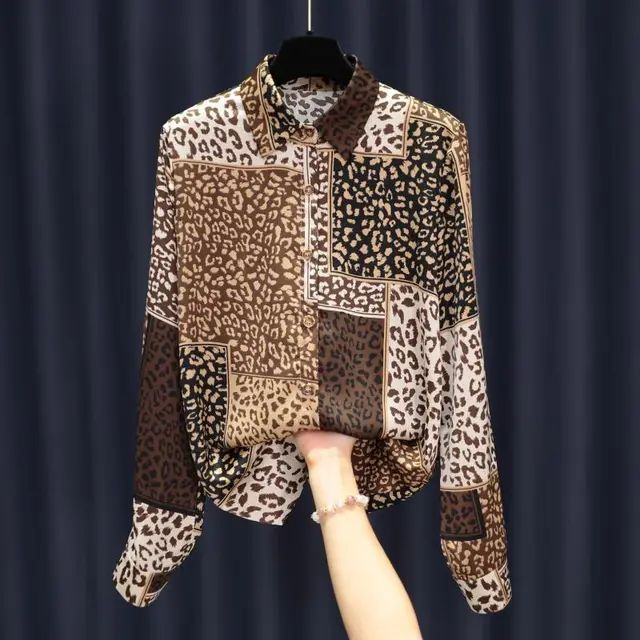 Women's Design Long Sleeve All match Vintage Leopard Print Shirt Brown - Shop at LoveMi