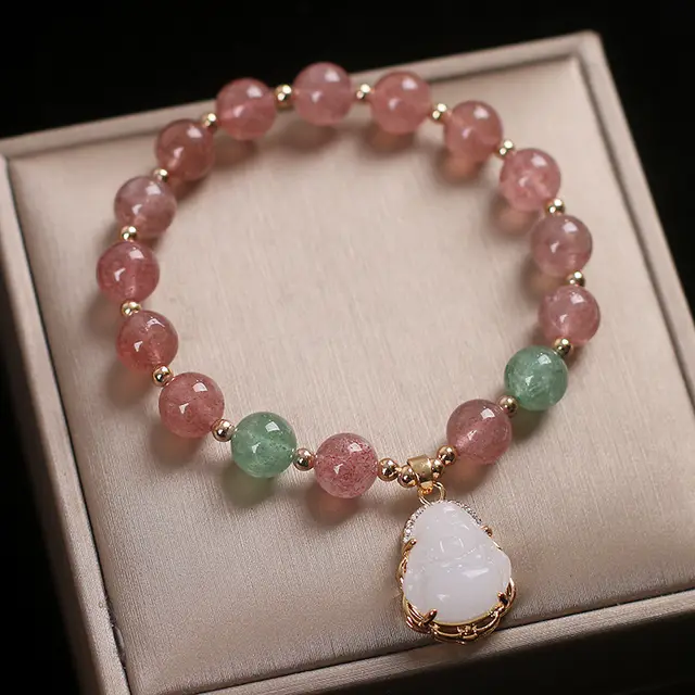 Natural Strawberry Quartz Bracelet Female Maitreya Buddha Pendant Red - Shop at LoveMi